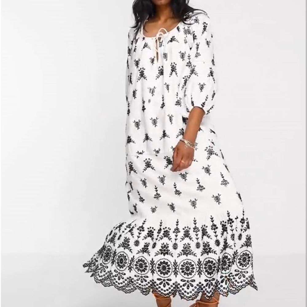 Topshop broderie chuck on midi dress with contrast black stitch